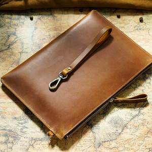 Vintage Crazy Horse Leather Clutch Bag Wristlet <b>Pouch</b> with Zipper Large Capacity Briefcase for Business & Daily Use - Product Image 3