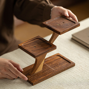 Solid wood multi-layer <b>shelf</b>, <b>desktop</b> teacup and teapot display rack, tea table accessory storage rack, home balcony succulent - Product Image 3
