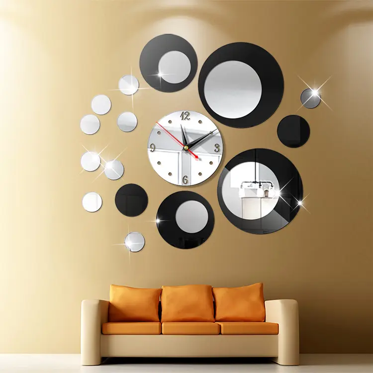 Autocollant mural miroir acrylique 3D DIY Art Stickers Horloge murale d'art créatif Décorations pour la maison
