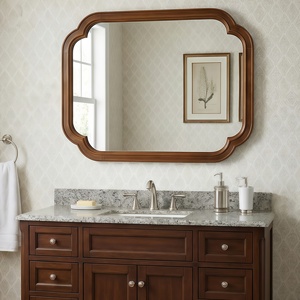 Black Walnut 24 X 36 Solid Wood Frame Rounded <b>Corner</b> Decorative Mirror For Bedroom <b>Bathroom</b> Living Room Entryway - Product Image 2
