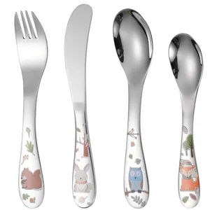 Hot Sell 2024 Cartoon Children Spoon Fork Knife Cutlery Stainless Steel 18/8 Kids Cutlery Set For Child