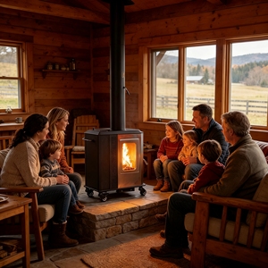 Poêle à granulés moderne d'extérieur pour la maison, robuste en acier inoxydable, portable, pour jardin, patio, camping - Product Image 1