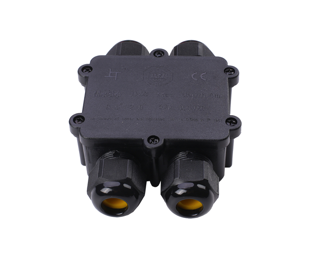 Outdoor IP68 Waterproof M25 Cable Gland 4 Way Junction Box 2 in 2 Out PC Material for Electrical Wiring