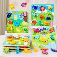 Ensemble de puzzles Montessori en pièces épaisses, 8 thèmes : Dinosaures, Animaux, Véhicules, Vie marine, Planche de puzzle à chevilles pour tout-petits, Jouets éducatifs d'apprentissage