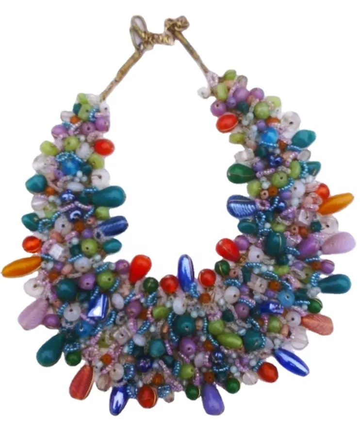 Hot selling colorful Glass beads necklace multi strand bib statement necklace for women fashion and Accessories