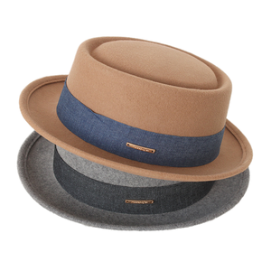 Wholesale Misi Unisex Wide-Brim Felt Fedora Contrast <b>Brown</b> Ribbon Metal Detail 100% <b>Wool</b> Breathable Fabric for Business Party - Product Image 1