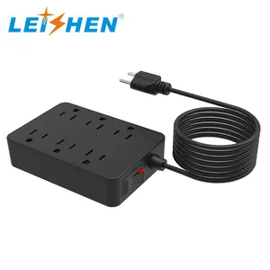 Cargador de extensión de tira de alimentación USB, con 2 puertos USB (Total de 3,4a inteligente), extensor de 6 salidas y soporte superior para teléfono móvil