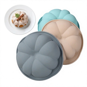 Molde <span class=keywords><strong>de</strong></span> silicona 3D para pastel con forma <span class=keywords><strong>de</strong></span> calabaza y flor, bandeja antiadherente <span class=keywords><strong>de</strong></span> grado alimenticio con asas dobles antiescaldantes, venta al por mayor - Product Image 1