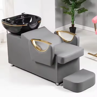 Fauteuil de lavage minimaliste en métal pour salon de coiffure, chaise de beauté élégante en cuir PU imperméable pour lavage du visage et salle de bain