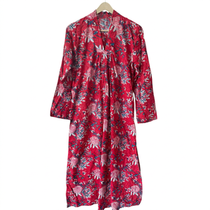 Robe longue décontractée pour femme, 100 % coton respirant, faite main, imprimé léopard, col en V, manches bouffantes, idéale printemps-été-automne – Meilleure vente - Product Image 1