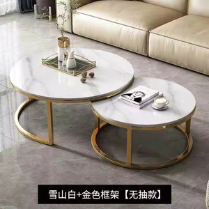 Mesa de Centro de Piedra Sinterizada de Lujo Nórdico, Moderna y Sencilla, con Base de Metal Blanco y Dorado, para Sala de Estar - Product Image 2