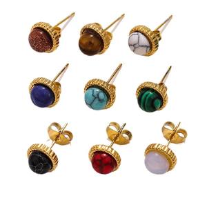 Pendientes de Botón Redondos de Piedras Preciosas Naturales de Moda para Mujer, Pendientes de Acero Inoxidable con Bola, Impermeables, de Alta Calidad, Joyería Diaria, Bisutería - Product Image 2