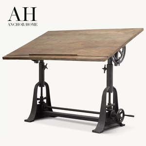Elegante Escritorio <span class=keywords><strong>de</strong></span> Dibujo Industrial Ajustable <span class=keywords><strong>de</strong></span> Madera con Base <span class=keywords><strong>de</strong></span> Hierro Fundido, Mecanismo <span class=keywords><strong>de</strong></span> Inclinación y Volante para Oficina en Casa, Estudio, OEM Personalizado - Product Image 1