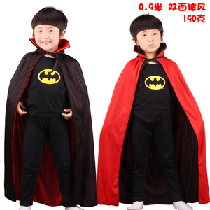 Cape d'Halloween noire et rouge à double couche avec col montant pour adultes et enfants, idéale pour les fêtes costumées - Product Image 3
