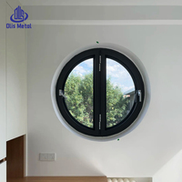 Ventana abatible de aluminio negro estilo americano con marco negro para villas y casas, ventanas redondas de vidrio templado para pantallas en dormitorios.