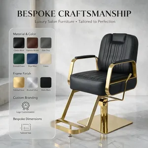 Sillón de Peluquería Hidráulico de Lujo en Negro y Dorado, Sillón de Barbería de Cuero PU Ajustable y Reclinable para Salón de Belleza y Spa - Product Image 6