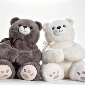 Set de Peluche de Osito de Peluche Gris y Blanco Personalizado con Lazo de Cinta y Diseño de Huella de Pata, Relleno de Algodón PP, Unisex - Product Image 2