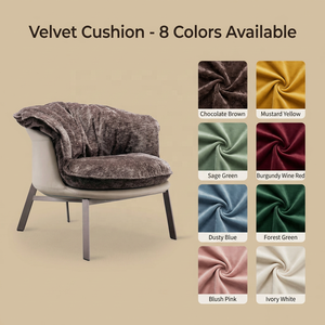 Fauteuil d'appoint moderne de luxe en velours et cuir, avec structure en fer et pieds thermolaqués, coussin remplaçable, couleur personnalisable, pour salon - Product Image 2