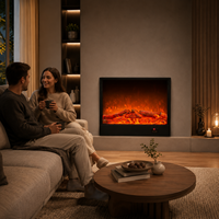 Chimenea Eléctrica de Lujo, Calentador Lineal LED, Construcción Metálica, Montaje en Pared, para Uso en Hoteles y Hogares, Control Remoto por Aplicación, Inglés