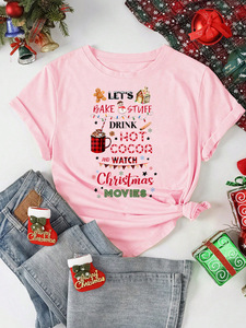 Ropa Venta directa de fábrica Estilo navideño Moda de verano y ocio Familia de <span class=keywords><strong>mujer</strong></span> <span class=keywords><strong>Camiseta</strong></span> de manga corta con cuello redondo - Product Image 5