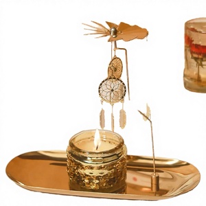 ที่วางเทียนหมุนได้แม่เหล็กสีโรสโกลด์ YIT พร้อมถาด สำหรับตกแต่งวันคริสต์มาสและวันวาเลนไทน์ - Product Image 4