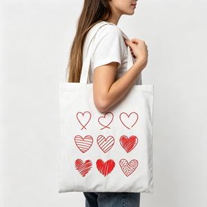 Bolsa de Mano de Lona con Estampado de Corazón Personalizada, Bolsa de Hombro de Algodón Reutilizable, Bolsa de Compras, Viaje, Casual, para el Día de San Valentín - Product Image 2