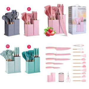 Kitchen Set With Wooden Handle Silicone <b>Kitchenware</b> Set 19 Piece Silicone <b>Kitchenware</b> Set Cooking Knife - Product Image 4