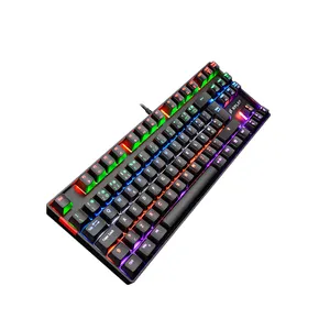 Keyboard Gaming Mekanis, Kabel Usb 87 Tombol Rgb Backlit Biru Saklar