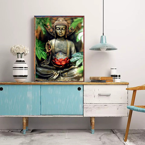 Factory Custom Diamond Painting DIY 5d Red Lotus Buddha Statue and Green <strong>Leaves</strong> Full Drill Living Room <strong>Wall</strong> Art <strong>Decor</strong> - Product Image 2