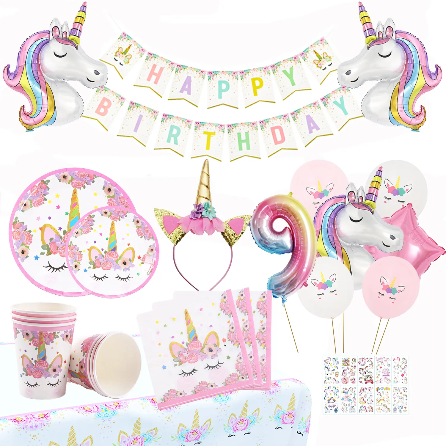 Wholesale Unicorn Party Supplies Children Unicorn Birthday Party Decorations Set Disposable Unicorn Tableware Party Supplies