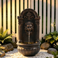 Fontaine d'eau vintage en résine tête de lion de 31 pouces, 2-en-1, autoportante et murale, avec lumière LED chaude pour jardin et patio