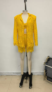 A10660 Migugarment, novedad de verano 2025, pantalón corto de <span class=keywords><strong>manga</strong></span> larga de retazos de encaje, traje de tres piezas de alta calidad <span class=keywords><strong>para</strong></span> mujer, ropa informal - Product Image 3