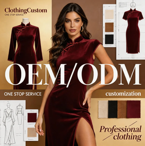 Vestido <span class=keywords><strong>Cheongsam</strong></span> de Terciopelo para Mujer, Diseño de Lujo Personalizado, Cuello Mandarín Rojo, Abertura Lateral, Estilo Chino Vintage, Fabricante - Product Image 1