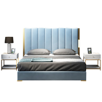 Lit en cuir moderne italien de luxe avec rangement, taille king, cadre en acier inoxydable, lit double