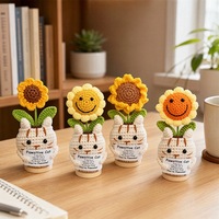Ornement de pot de fleurs en crochet fait main, motif tournesol mignon, pour soutien émotionnel, avec étiquette positive, cadeau personnalisé
