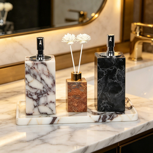 Luxury Natural Marble Bathroom Accessory Set 4-Piece - Soap Dispenser Lotion Pump <b>Reed</b> <b>Diffuser</b> & Tray <b>for</b> Hotel Spa Home Decor - Product Image 2