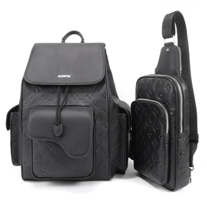 Gorfia Wholesale Fashion Embossed PU Print <b>Backpack</b> and Chest Bag Set Luxury Men's Travel <b>Backpack</b> Crossbody Chest Bag - Product Image 2