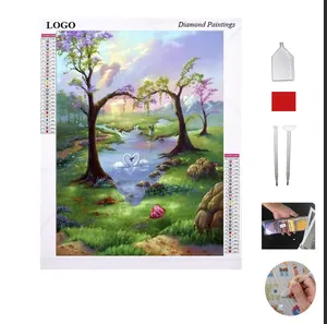 Vente chaude amoureux du cygne dans les paysages du lac perceuse complète bricolage diamant peinture à l'huile toile peinture par numéros sur toile