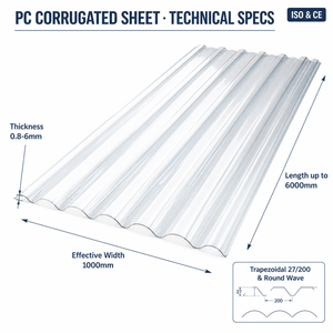 Tôle de polycarbonate ondulée transparente <span class=keywords><strong>anti</strong></span>-buée pour toiture agricole, ventilation de maison de ferme, profil IBR 1,5 mm, 2 mm, 3 mm - Product Image 3