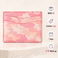 Portefeuille porte-cartes en cuir camouflage rose pour femme, idéal pour le quotidien, avec design fin multi-fentes et protection RFID, finition peinte sur les bords