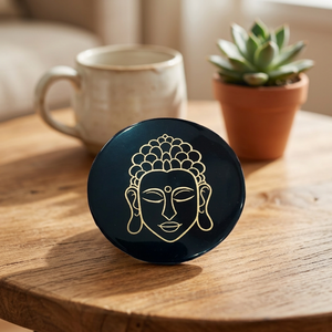 Placa de Ágata Negra con Cabeza de Buda, Tallada y Pulida, para Carga Reiki, Decoración del Hogar con Temática Budista - Product Image 1