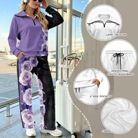 Ensemble décontracté doux et confortable pour femme : sweat-shirt tricoté à col et demi-zip, doublé, et pantalon large – Vente en gros usine pour l'automne