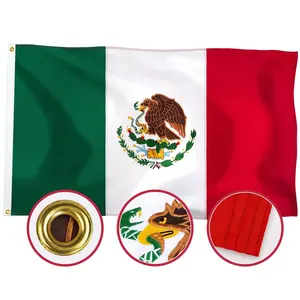 Promosi baru 3x5TF layar sutra cetakan bendera Hari Nasional Meksiko bordir 210 g kain nilon bendera Meksiko untuk mobil