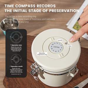 2L With Date-Tracker, CO2-Release Valve Spoon Stainless Steel Coffee Grounds and Beans Container Tea Sugar Coffee <b>Canister</b> Set - Product Image 5