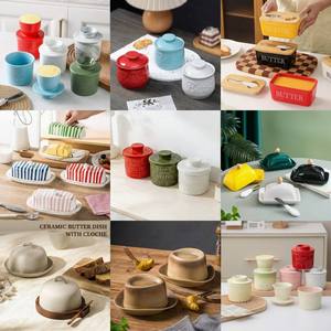 Pot à beurre en céramique à glaçure réactive multicolore de style occidental, vaisselle de conservation pour restaurant, pour le stockage du fromage et du beurre - Product Image 2