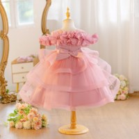 Robe de Cérémonie en Tulle Multicouche pour Tout-Petits (18M-7A) avec Épaules Dénudées, Fleurs 3D et Strass à la Taille – Vente en Gros