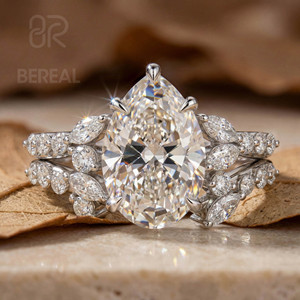 Bague de fiançailles en diamant cultivé en laboratoire certifié IGI CVD VVS, personnalisée en argent 925, diamant HPHT de forme poire, ensemble de bagues de mariage pour couple - Product Image 1