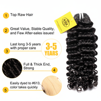 Rambut Manusia India Keriting Mentah, Bundel, Dari Satu Donor, Belum Diproses, Kutikula Tertata Rapi