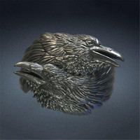 Bague vintage pour homme avec pierre précieuse, motif corbeau de la mythologie nordique Odin, en alliage, amulette nordique, taille 7-12