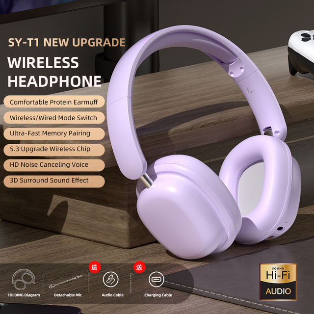 Custom Logo Noise Cancelling Wireless Sports Travel Headphones Foldable Stereo Earphone Over-Ear Super Bass for 5.3 IPX5